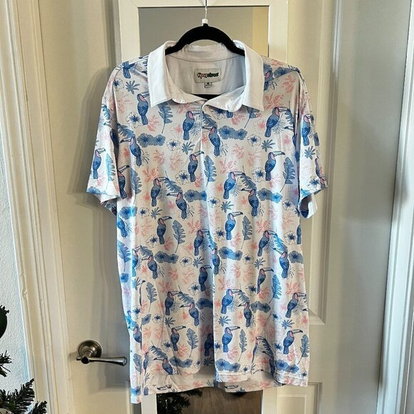 Tipsy Elves Other - Tipsy Elves Short Sleeve Polo Toucans Size XXL Color White Blue Pink